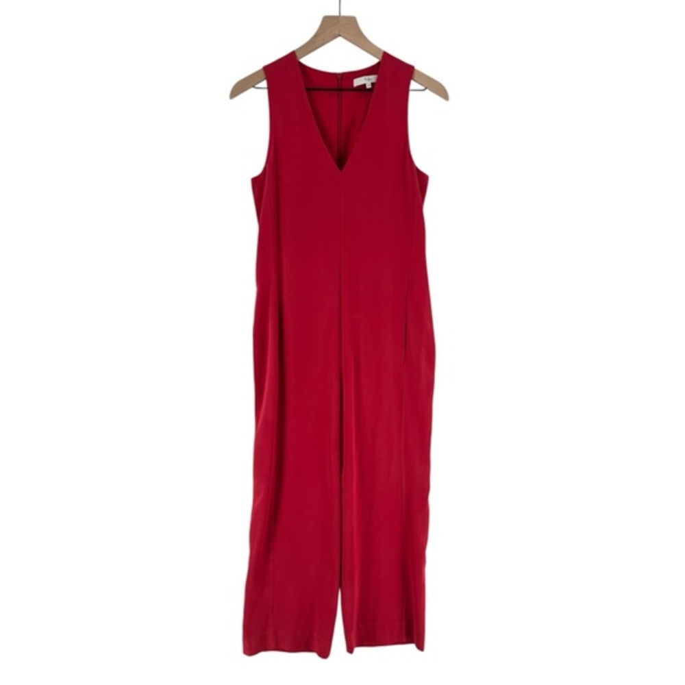 Tibi Red Sleeveless V-Neck Jumpsuit